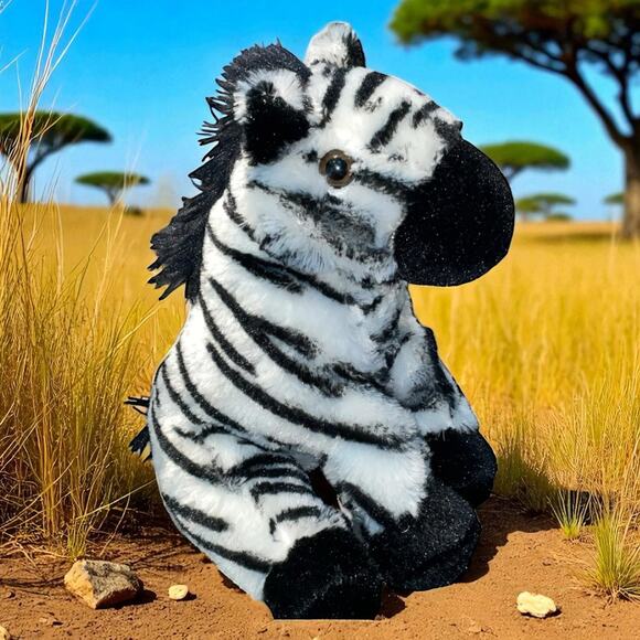 Zebra Plush Safari Spark Create Imagine Stuffed Animal Nursery Shower Black 10” - Picture 1 of 11